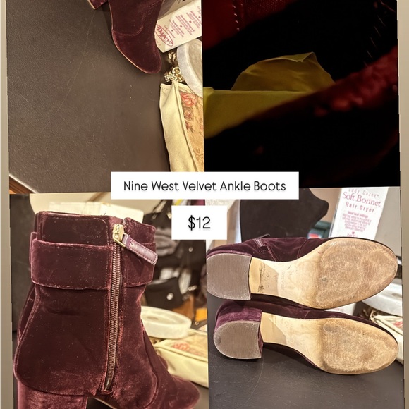 Nine West Velvet Ankle Booties - Deep purple - Picture 1 of 3